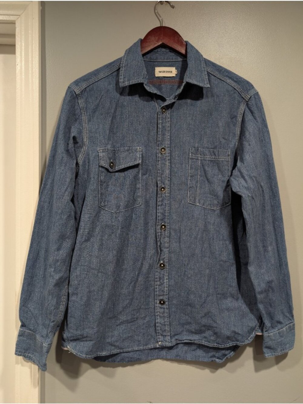 Taylor Stitch Blue Denim Utility Shirt Sz 42 Men's Long Sleeve Button Up - Picture 2 of 16